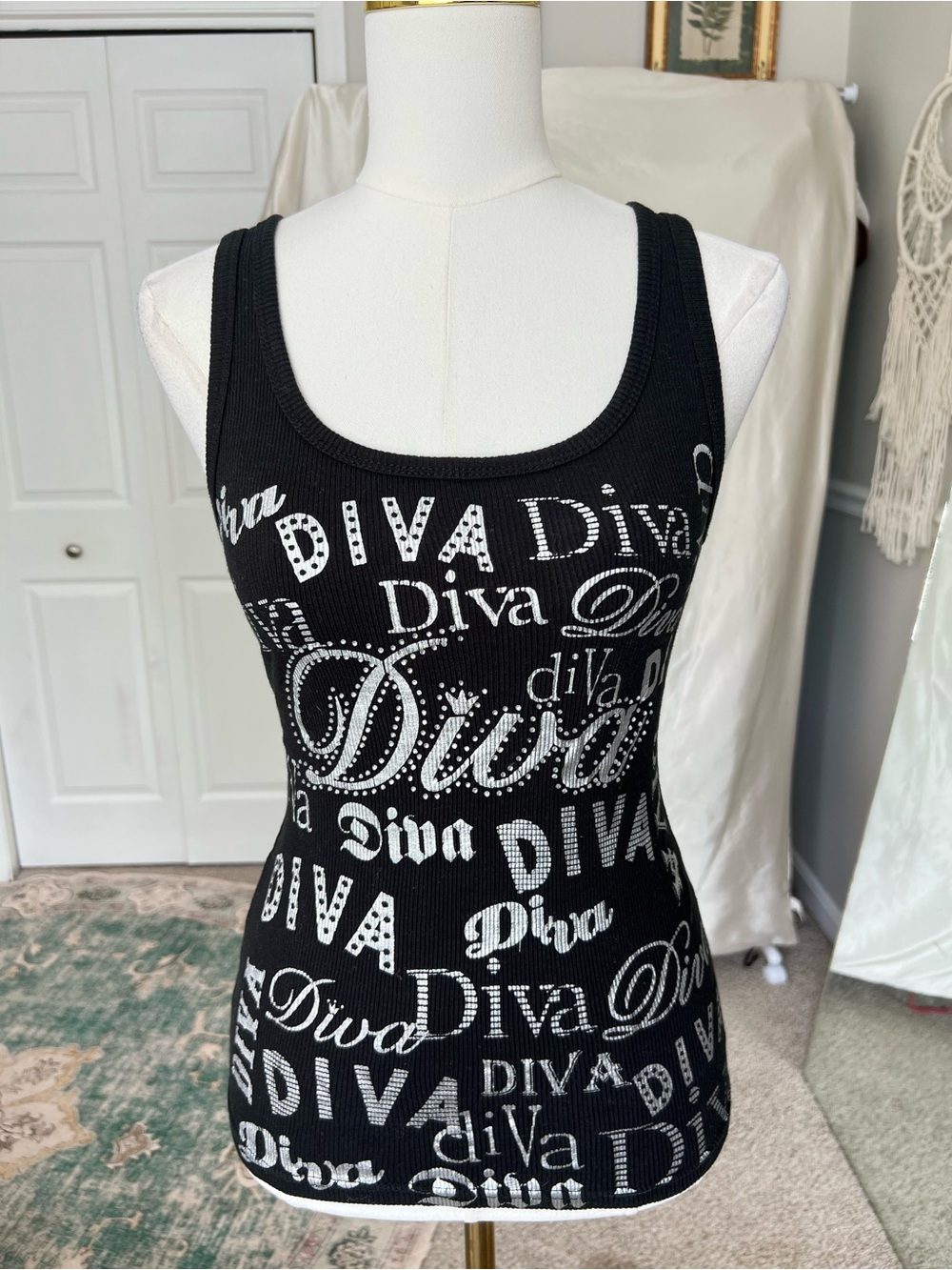 Y2K Diva Graphic Rhinestone Ribbed Tank - Picture 2 of 6